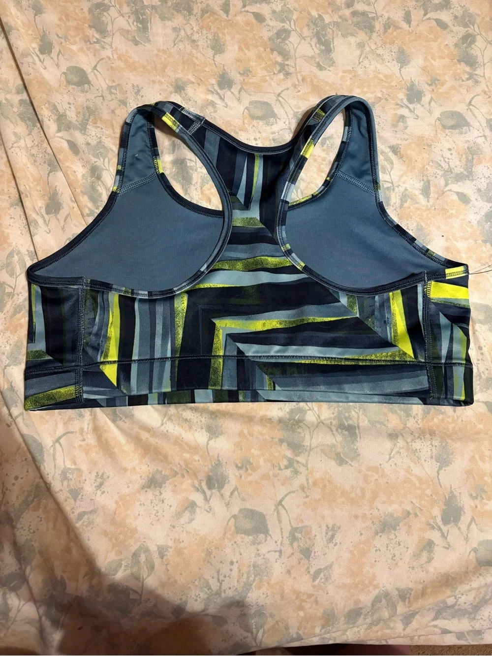 Nike Geometric Racerback Sports Bra - Navy, Lime & Gray